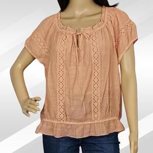 2/$30 NWOT The General Good Peach Eyelet Blouse Size XXL | Feminine Boho Style